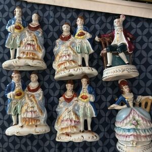 Collection of hand-painted porcelain figurines, from the "Occupied Japan" period